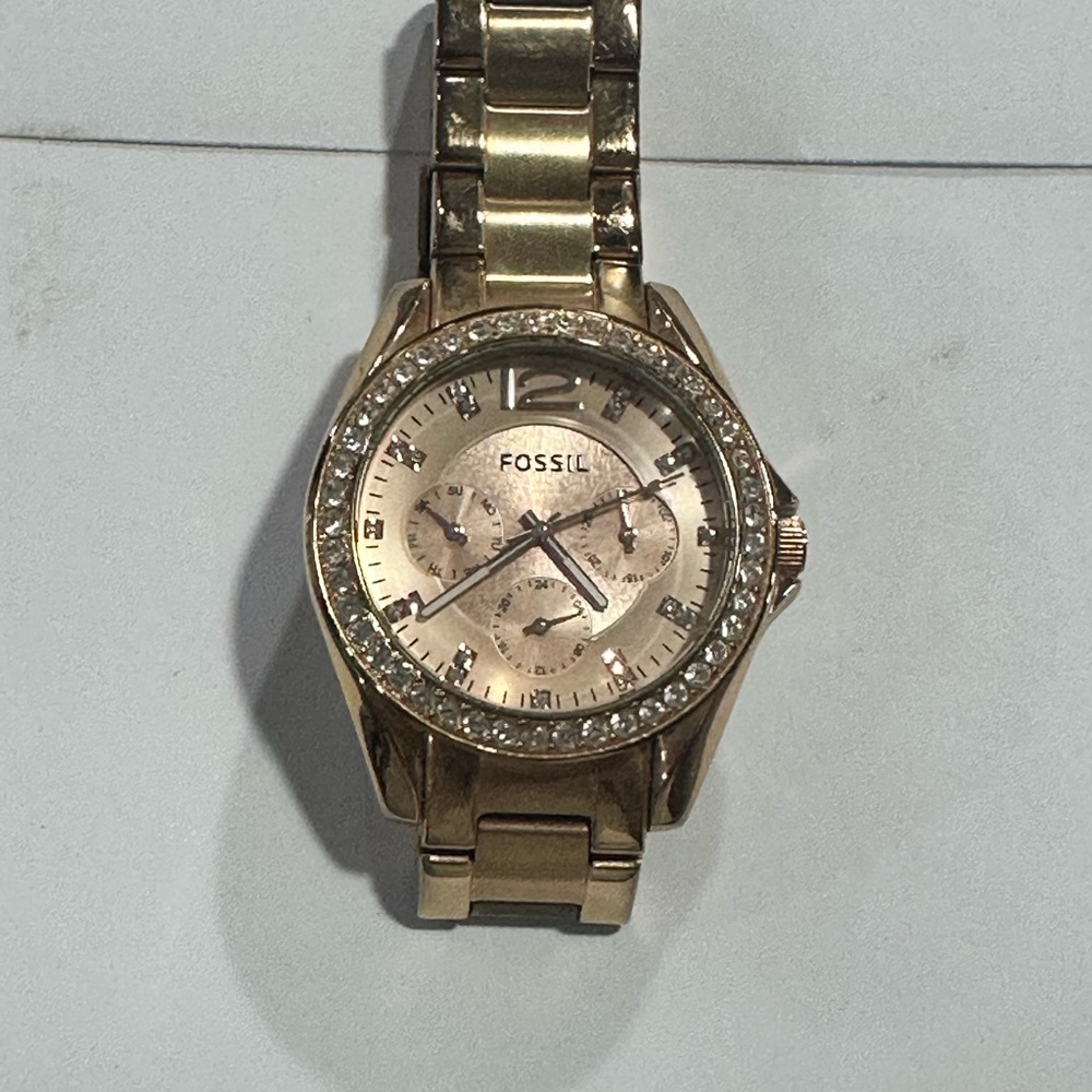 Fossil Gold Chronograph Watch with Crystal Accents